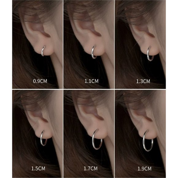 Plain silver small hoop earrings-silver 15mm-SH001 - Picture 6 of 7